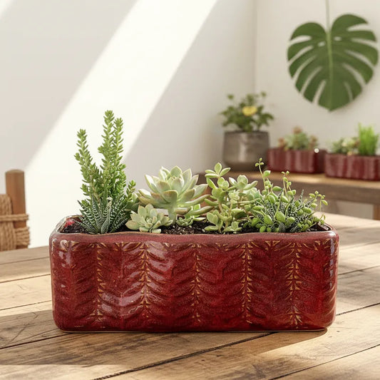 Set 2 Jardineras Cerámica Esmaltada Burdeo Porta Macetero Frank Home Chile