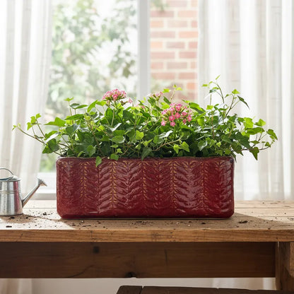 Set 2 Jardineras Cerámica Esmaltada Burdeo Porta Macetero Frank Home Chile