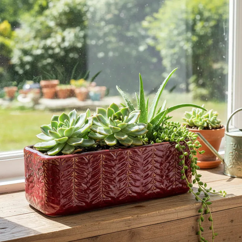 Set 2 Jardineras Cerámica Esmaltada Burdeo Porta Macetero Frank Home Chile