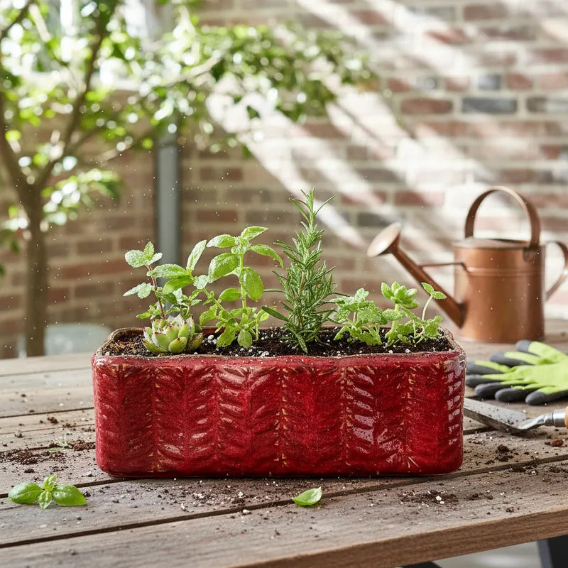 Set 2 Jardineras Cerámica Esmaltada Burdeo Porta Macetero Frank Home Chile