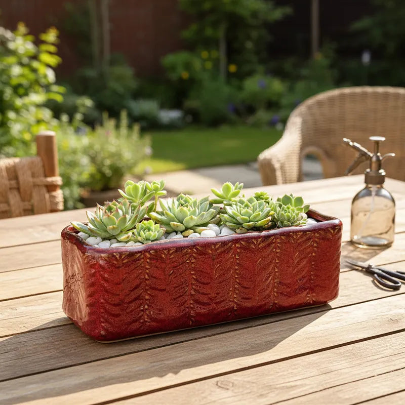 Set 2 Jardineras Cerámica Esmaltada Burdeo Porta Macetero Frank Home Chile