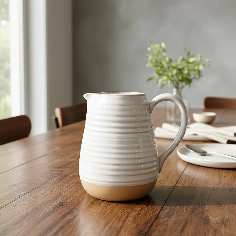 Jarra Cerámica Beige Borde Marrón Jarra Frank Home Chile