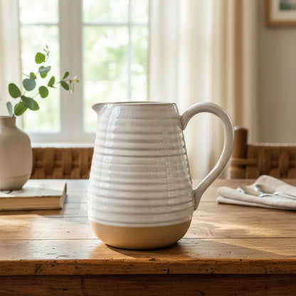 Jarra Cerámica Beige Borde Marrón Jarra Frank Home Chile