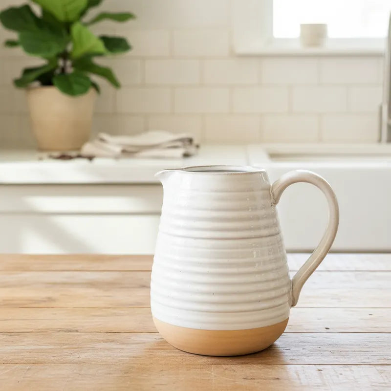 Jarra Cerámica Beige Borde Marrón Jarra Frank Home Chile