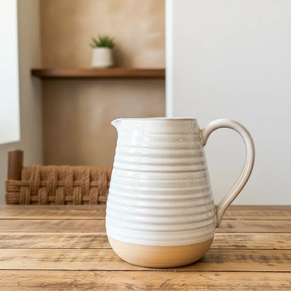 Jarra Cerámica Beige Borde Marrón Jarra Frank Home Chile