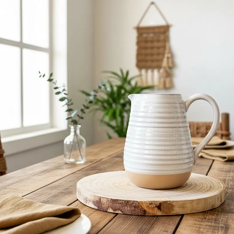 Jarra Cerámica Beige Borde Marrón Jarra Frank Home Chile