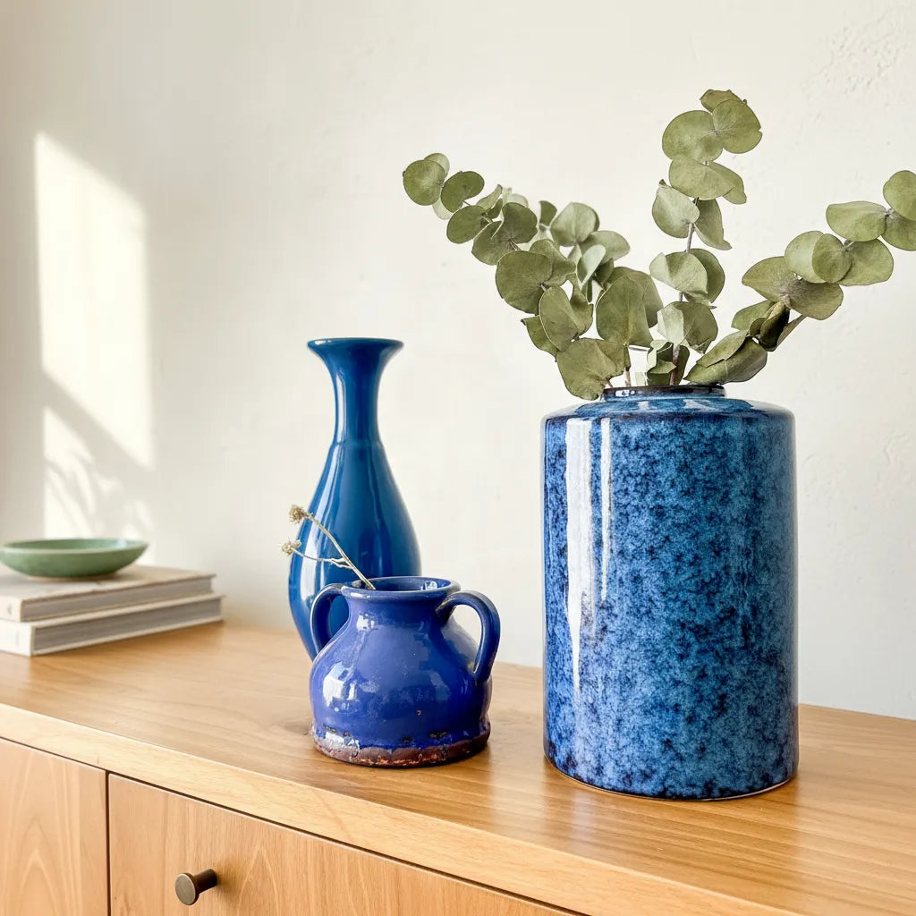 Florero cerámica Azul Jaspeado Florero Frank Home Chile