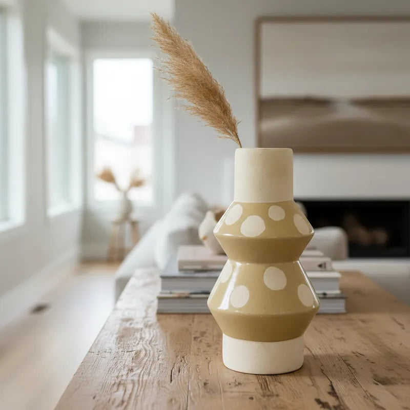 Florero cerámica lunares beige Florero Frank Home Chile