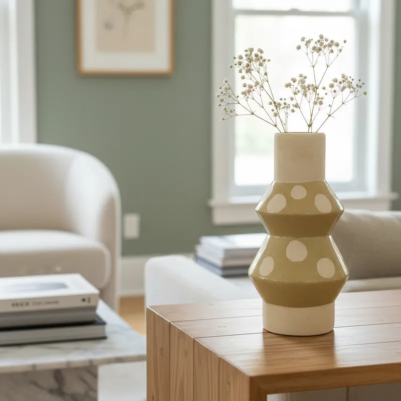 Florero cerámica lunares beige Florero Frank Home Chile