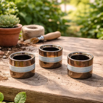 Macetero Cerámica Terminación Bronce 10x8,5 cm Macetero Frank Home Chile