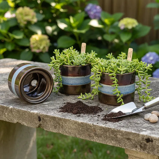 Macetero Cerámica Terminación Bronce 10x8,5 cm Macetero Frank Home Chile