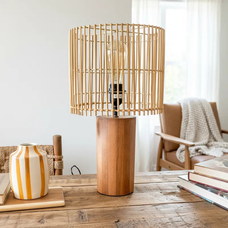 Lámpara Madera Pantalla Listones 48cm Lampara de mesa Frank Home Chile