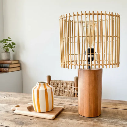 Lámpara Madera Pantalla Listones 48cm Lampara de mesa Frank Home Chile
