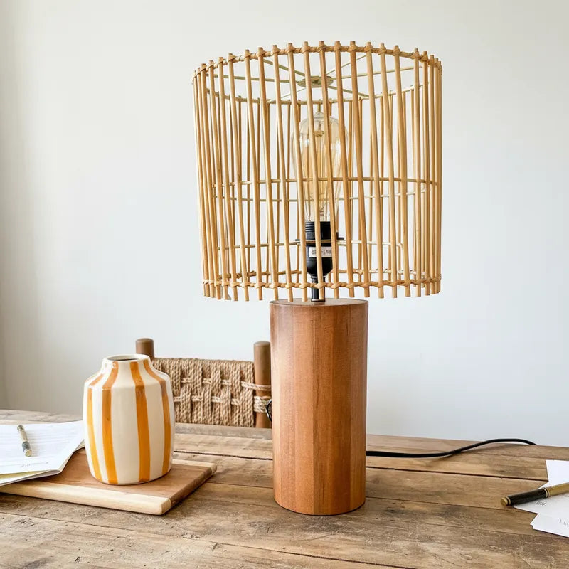 Lámpara Madera Pantalla Listones 48cm Lampara de mesa Frank Home Chile