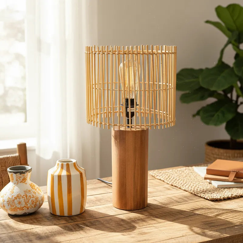 Lámpara Madera Pantalla Listones 48cm Lampara de mesa Frank Home Chile