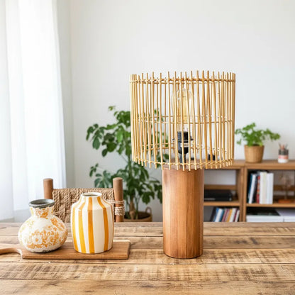 Lámpara Madera Pantalla Listones 48cm Lampara de mesa Frank Home Chile
