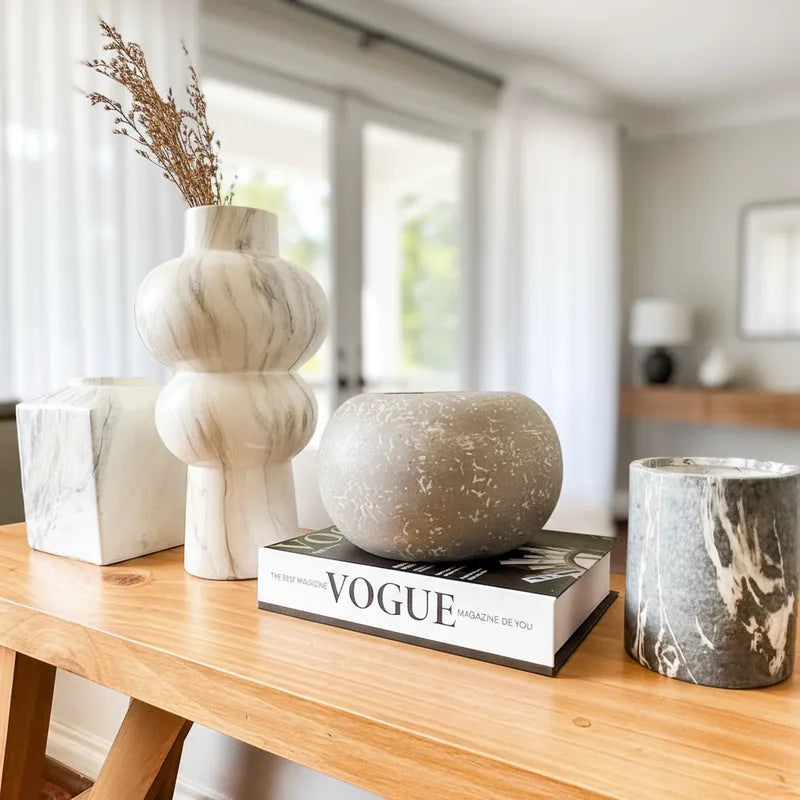 Florero Textura Mármol 30cm - Diseño Elegante Florero Frank Home Chile
