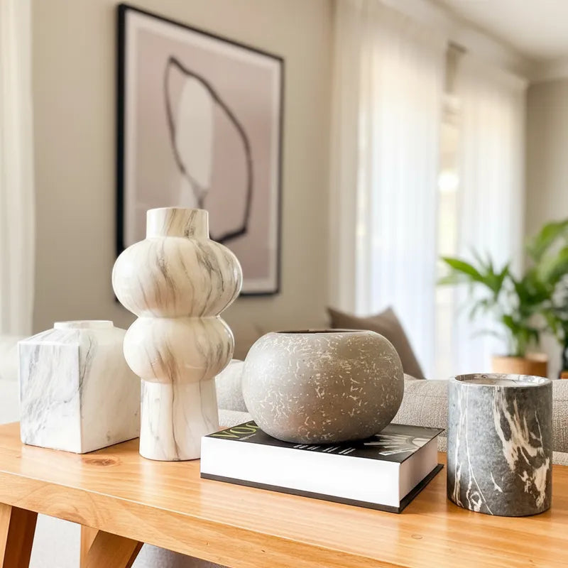 Florero Textura Mármol 30cm - Diseño Elegante Florero Frank Home Chile