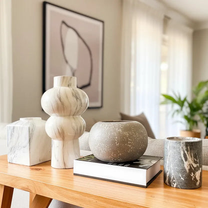 Florero Textura Mármol 30cm - Diseño Elegante Florero Frank Home Chile