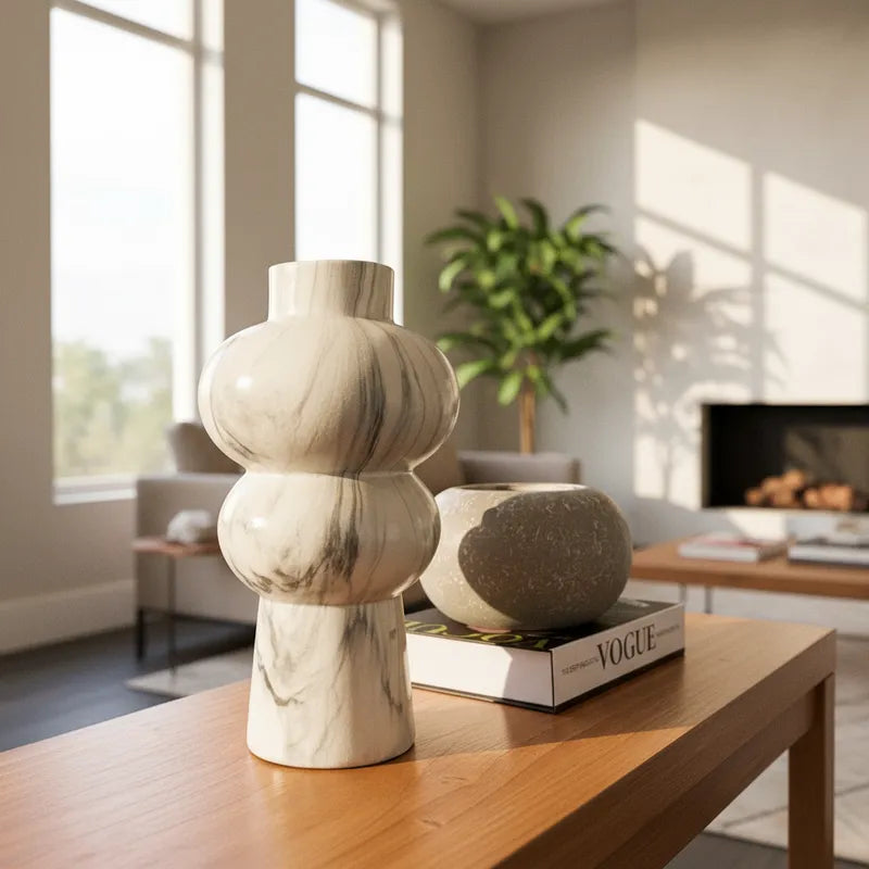 Florero Textura Mármol 30cm - Diseño Elegante Florero Frank Home Chile