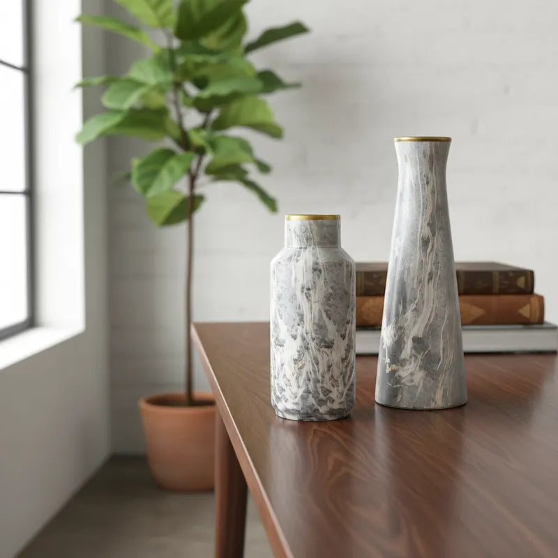 Florero botella mármol ribete dorado Florero Frank Home Chile