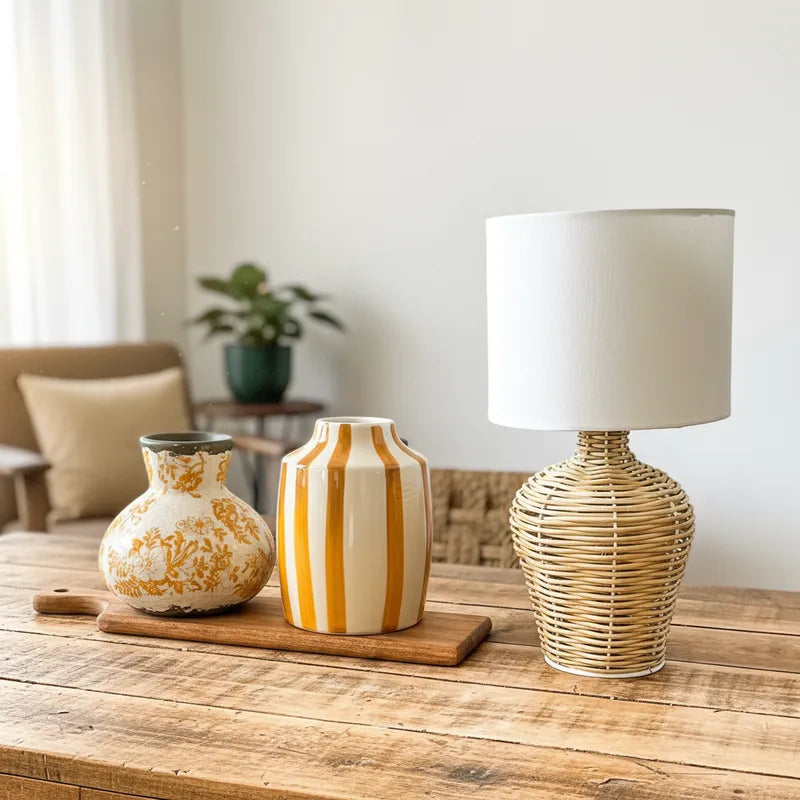 Lámpara Tejida Base Vasija 32cm Lampara de mesa y escritorio Frank Home Chile