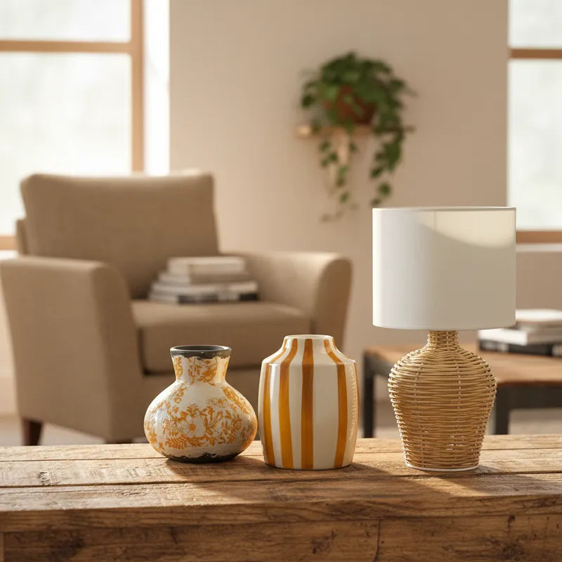 Lámpara Tejida Base Vasija 32cm Lampara de mesa y escritorio Frank Home Chile