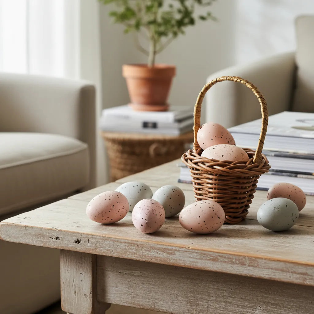 Set Mini Canastos y Huevitos Pascua - 5 Canastos 24 Huevos Decorativos set pascua Frank Home Chile