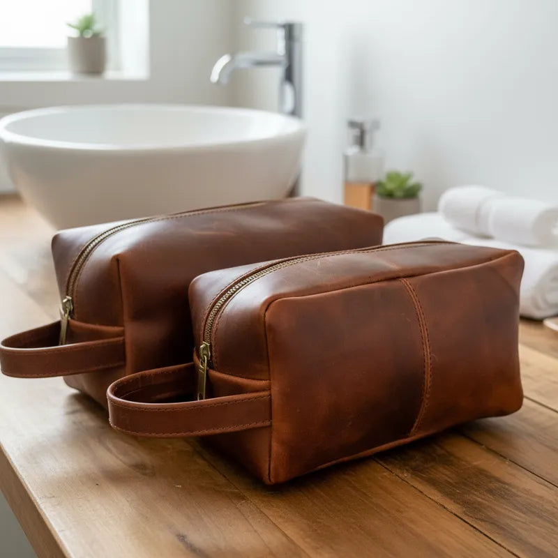 Neceser de Cuero Graso Natural Estuche Frank Home Chile