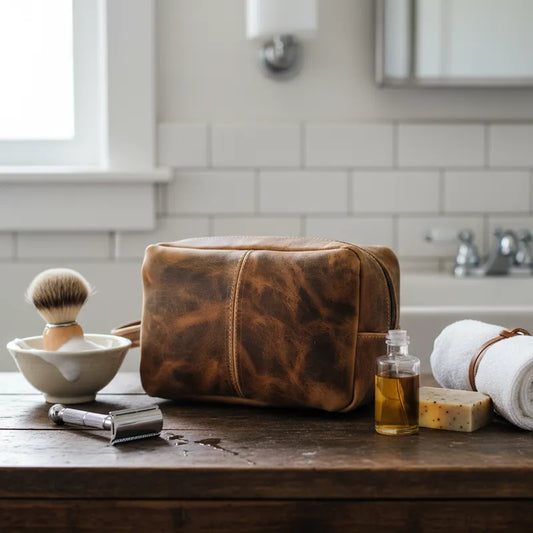 Neceser de Cuero Graso Natural Mediano Estuche Frank Home Chile