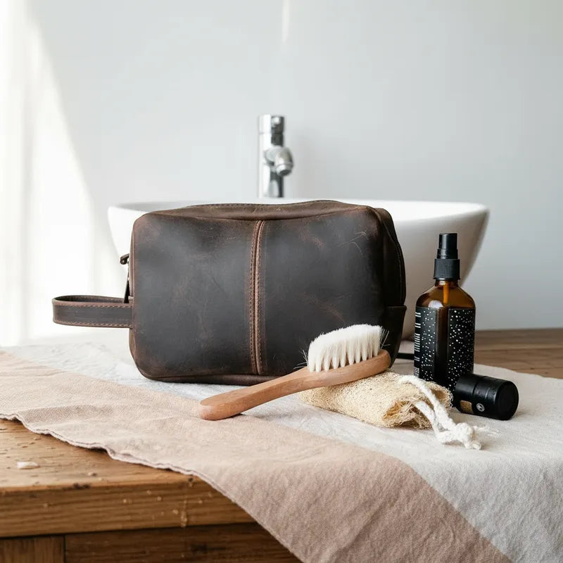 Neceser de Cuero Graso Natural Mediano Estuche Frank Home Chile