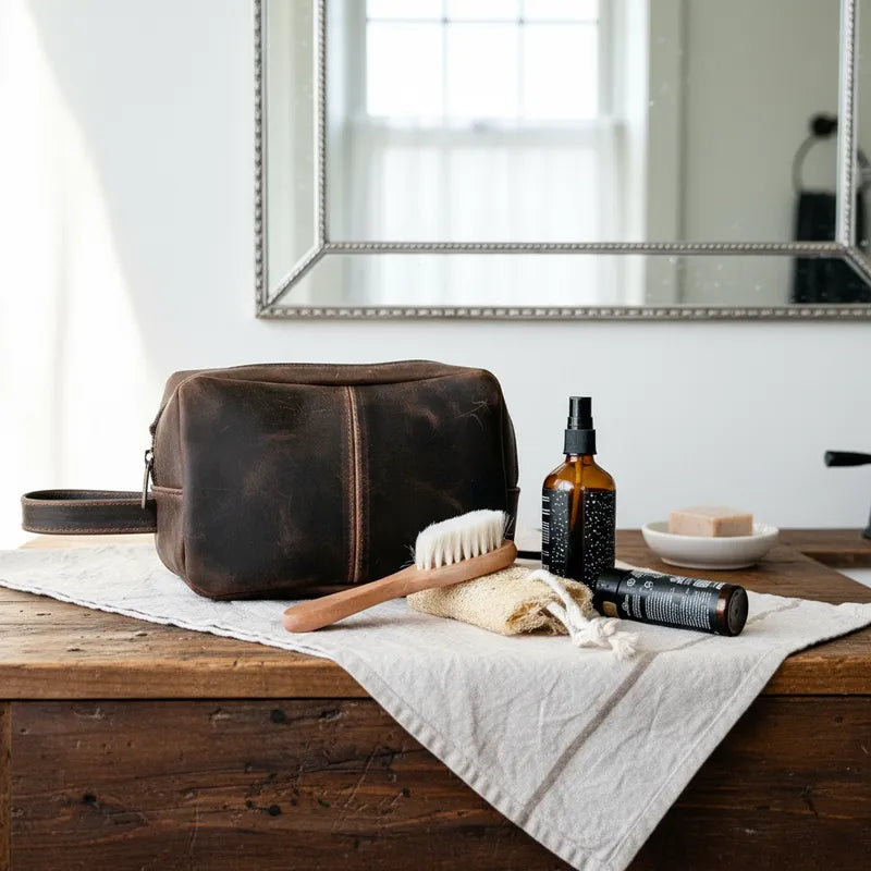 Neceser de Cuero Graso Natural Mediano Estuche Frank Home Chile