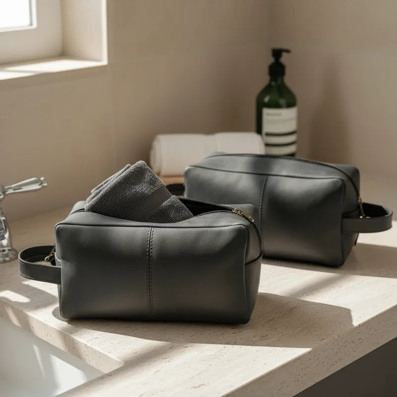 Neceser de Cuero Graso Natural Negro Estuche Frank Home Chile