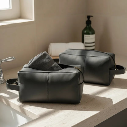 Neceser de Cuero Graso Natural Negro Estuche Frank Home Chile