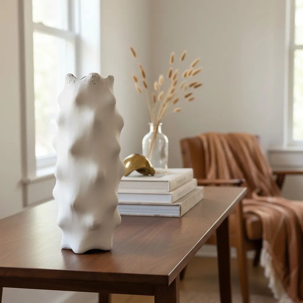 Jarrón Organico Nódulos Cerámica Blanco Jarrón Frank Home Chile