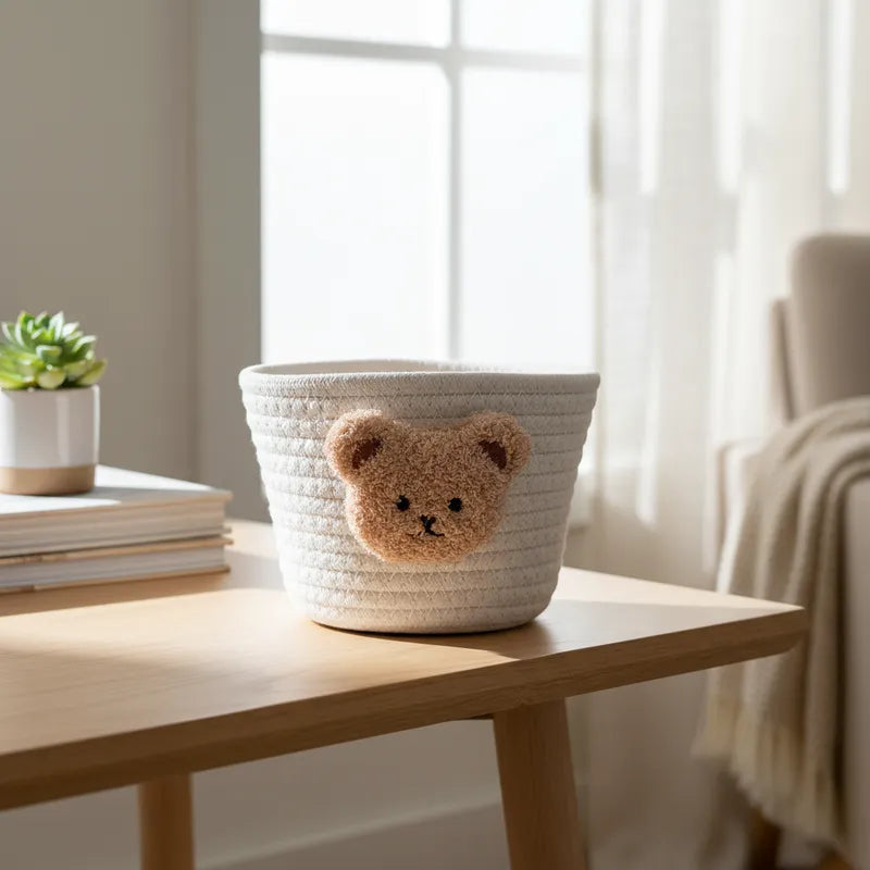 Canasto de algodón tejido Osito Canasto yute Frank Home Chile