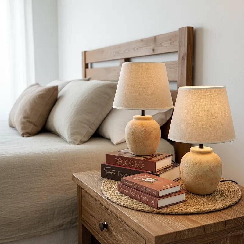 Lámpara de Sobremesa Rústica Oval Beige Lampara de mesa Frank Home Chile