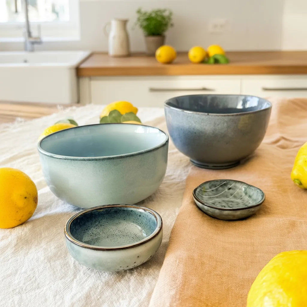 Pack Bowl y Pocillos Cerámica Rústicos Celeste - 4 Piezas pocillo Frank Home Chile