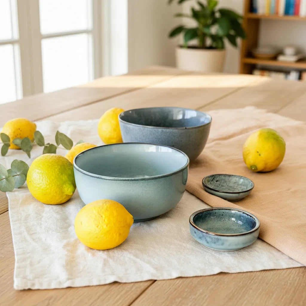 Pack Bowl y Pocillos Cerámica Rústicos Celeste - 4 Piezas pocillo Frank Home Chile