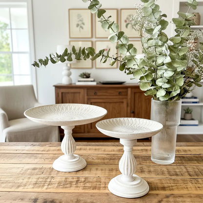 Set 2 Pedestales Madera Albayalde 23cm y 21cm - Textura Relieve bandeja Frank Home Chile