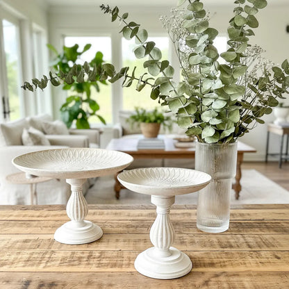 Set 2 Pedestales Madera Albayalde 23cm y 21cm - Textura Relieve bandeja Frank Home Chile