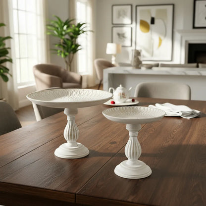 Set 2 Pedestales Madera Albayalde 23cm y 21cm - Textura Relieve bandeja Frank Home Chile