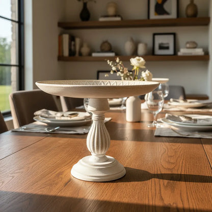 Set 2 Pedestales Madera Albayalde 23cm y 21cm - Textura Relieve bandeja Frank Home Chile