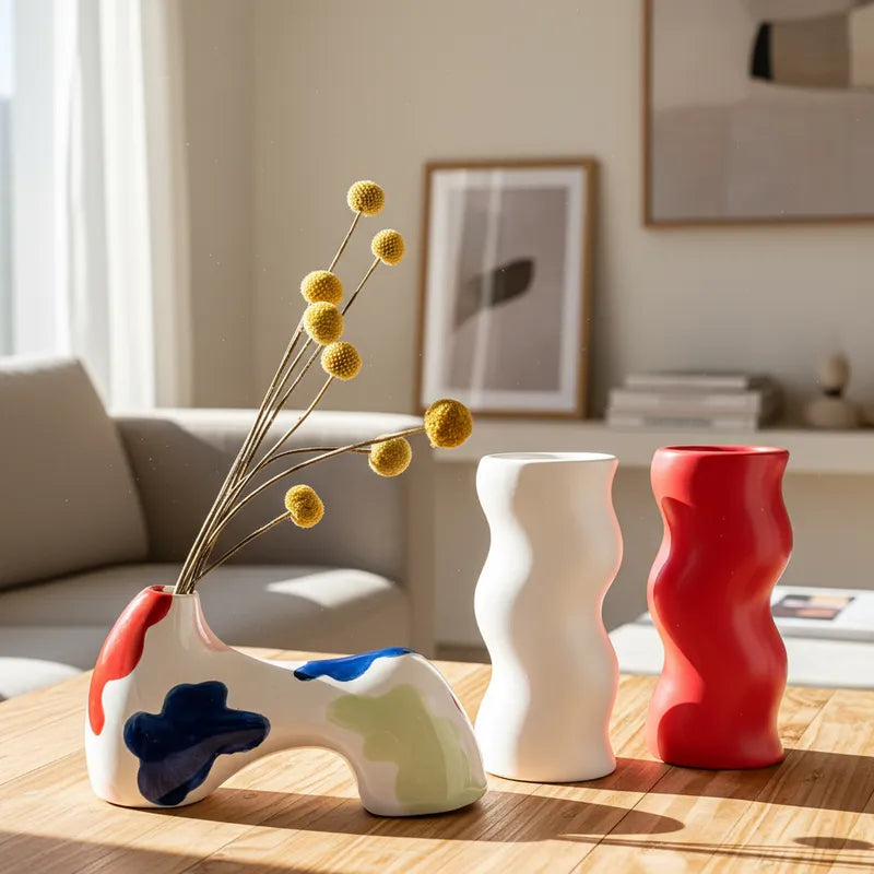 Florero Cerámica Formas Orgánicas Pintado Florero Frank Home Chile