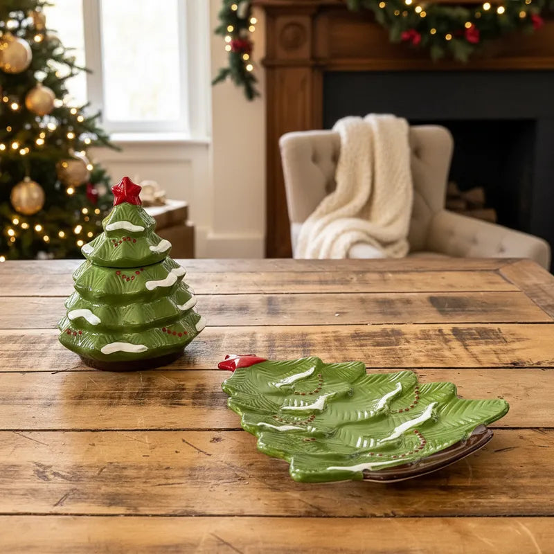 Contenedor y Bandeja Cerámica Navidad bandeja Frank Home Chile