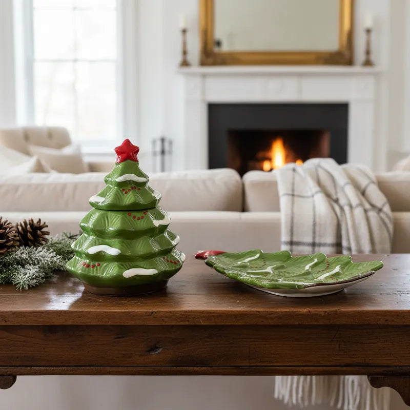 Contenedor y Bandeja Cerámica Navidad bandeja Frank Home Chile