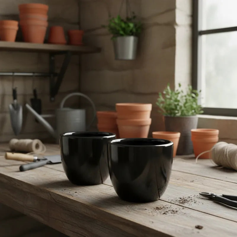 MIni Porta Macetero Cerámica Negra Porta Macetero Frank Home Chile