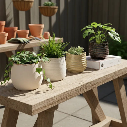 Set 4 Pots Cerámica Rústica 11cm - Porta Maceteros Elegantes Porta Macetero Frank Home Chile