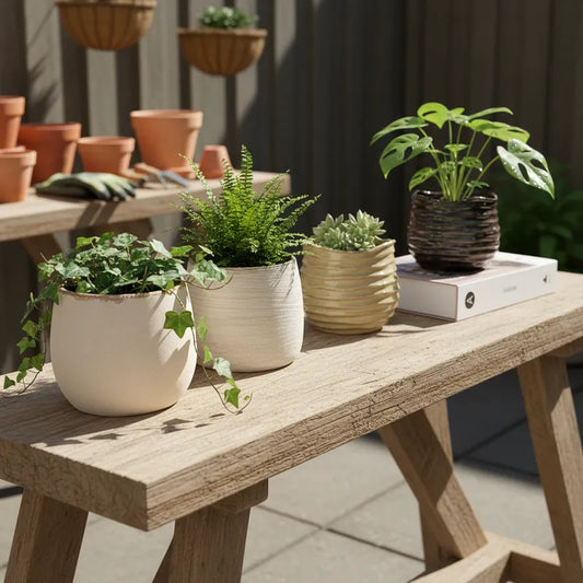 Set 4 Pots Cerámica Rústica 11cm - Porta Maceteros Elegantes Porta Macetero Frank Home Chile