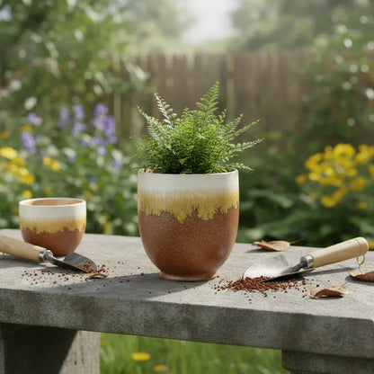 Porta Macetero Cerámica Bicolor Beige Porta Macetero Frank Home Chile